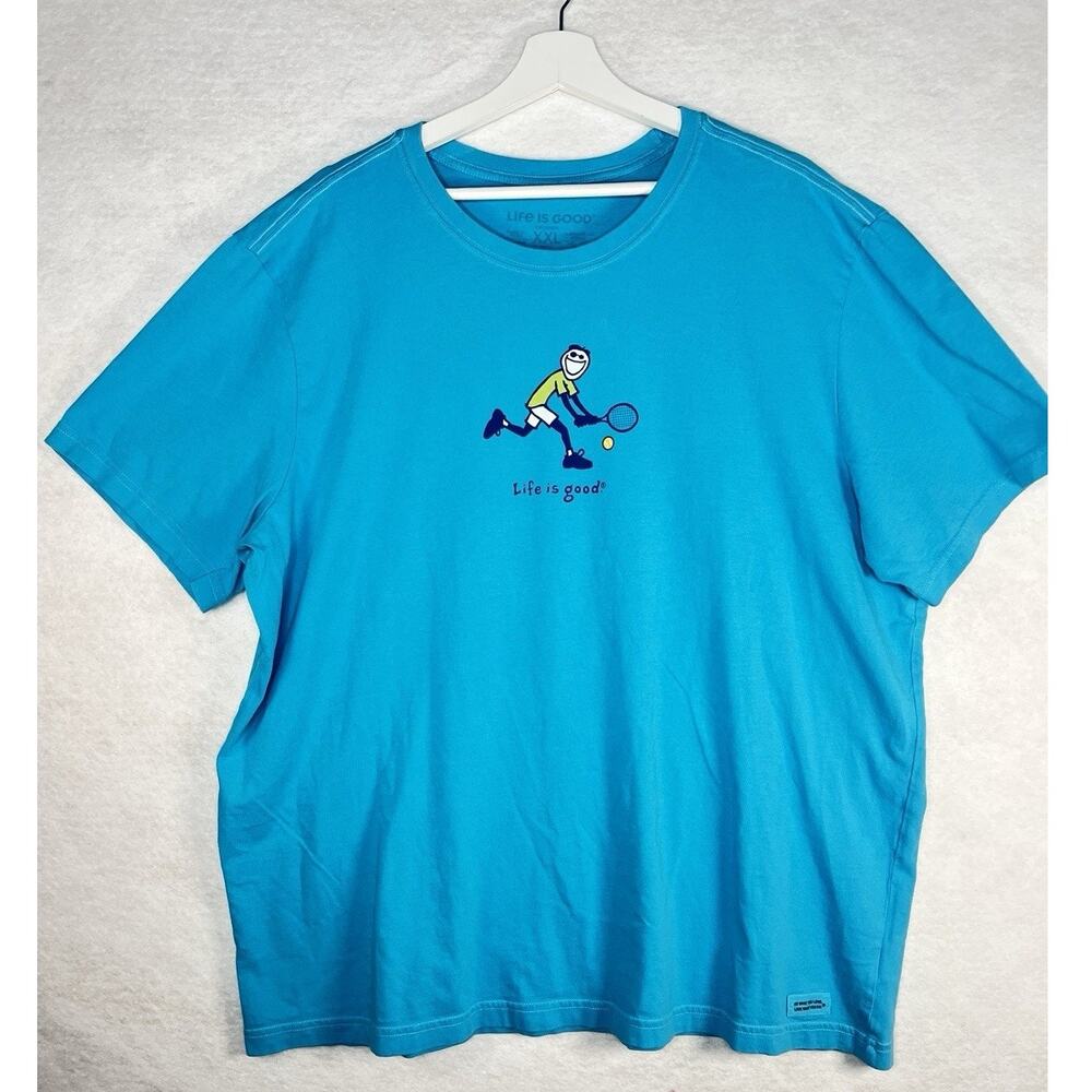 Life Is Good Tennis Player T Shirt Aqua Blue XXL Soft Tee